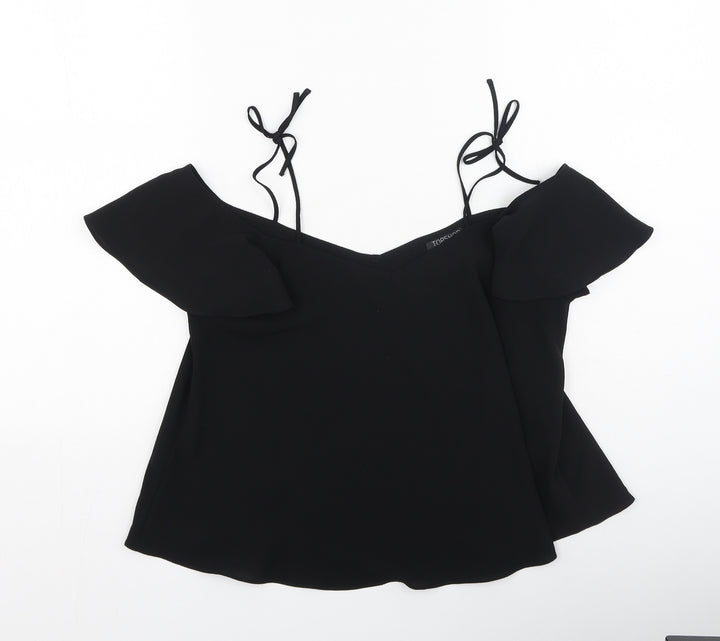 Topshop Womens Black  Polyester Basic Blouse Size 8 Square Neck