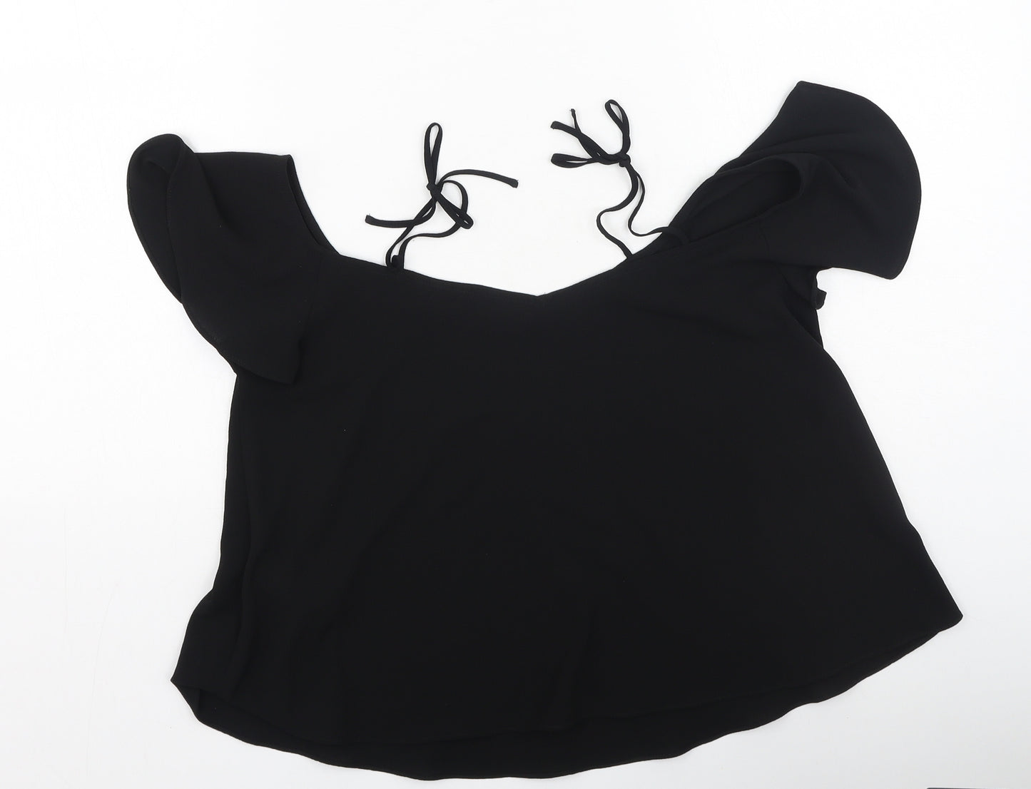 Topshop Womens Black  Polyester Basic Blouse Size 8 Square Neck