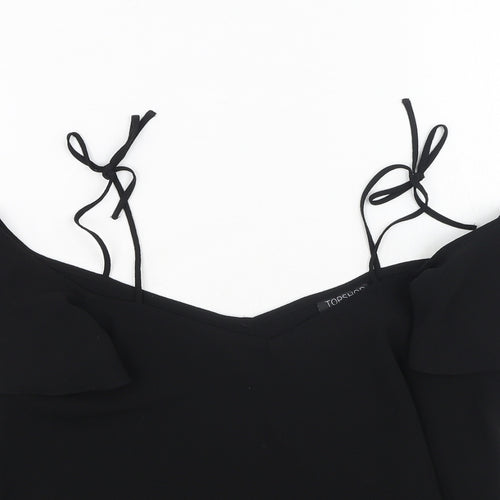 Topshop Womens Black  Polyester Basic Blouse Size 8 Square Neck