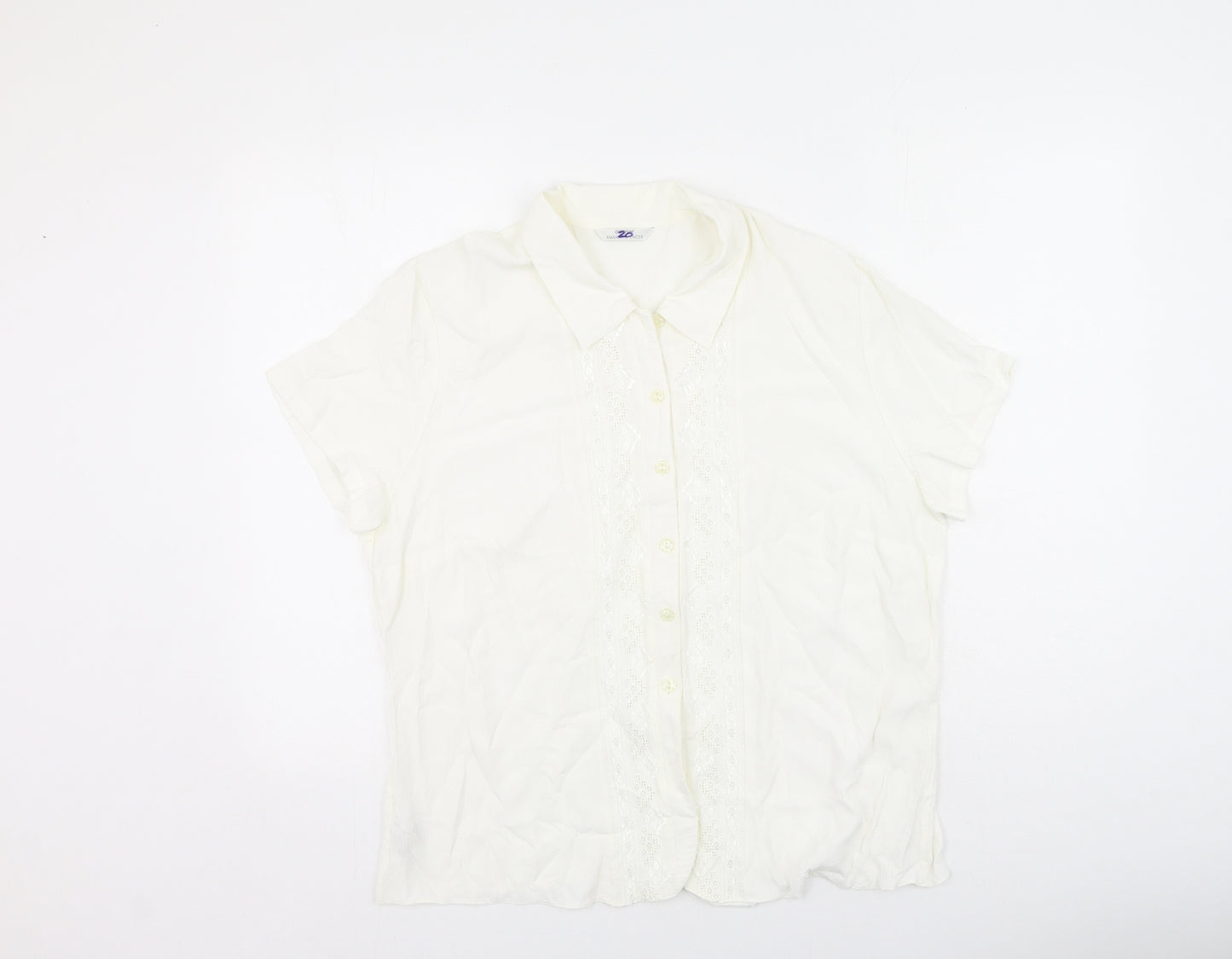 Marks and Spencer Womens Ivory  Polyester Basic Button-Up Size 20 V-Neck
