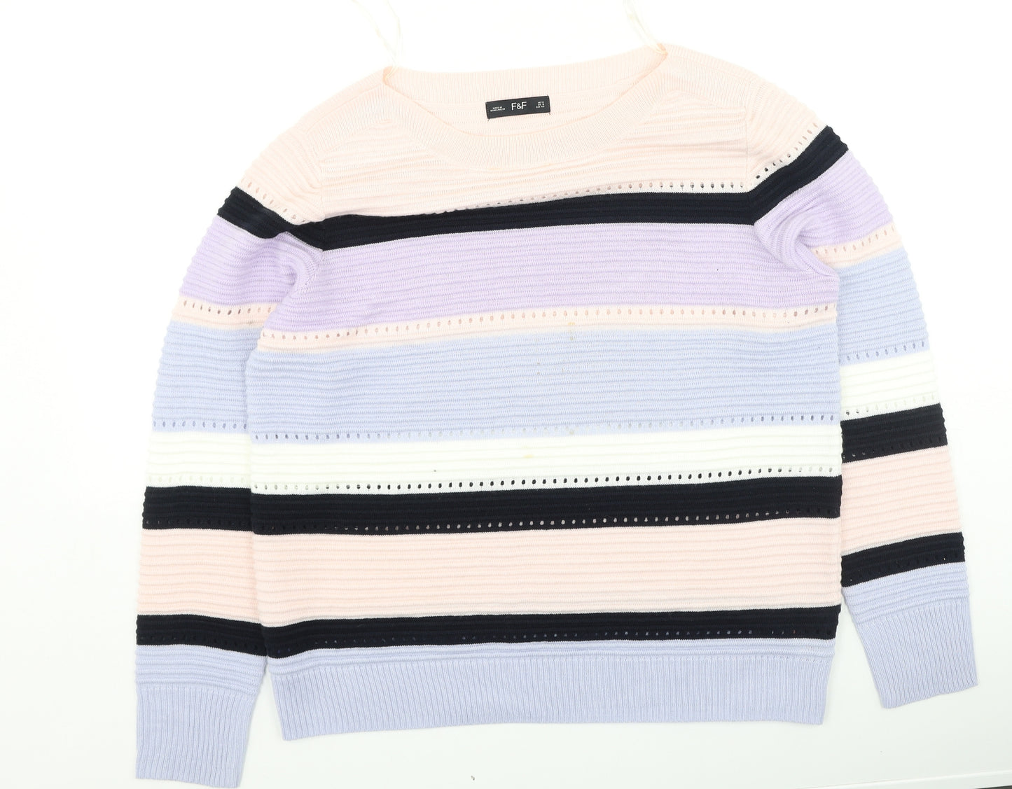 F&F Womens Multicoloured Round Neck Striped Acrylic Pullover Jumper Size 12
