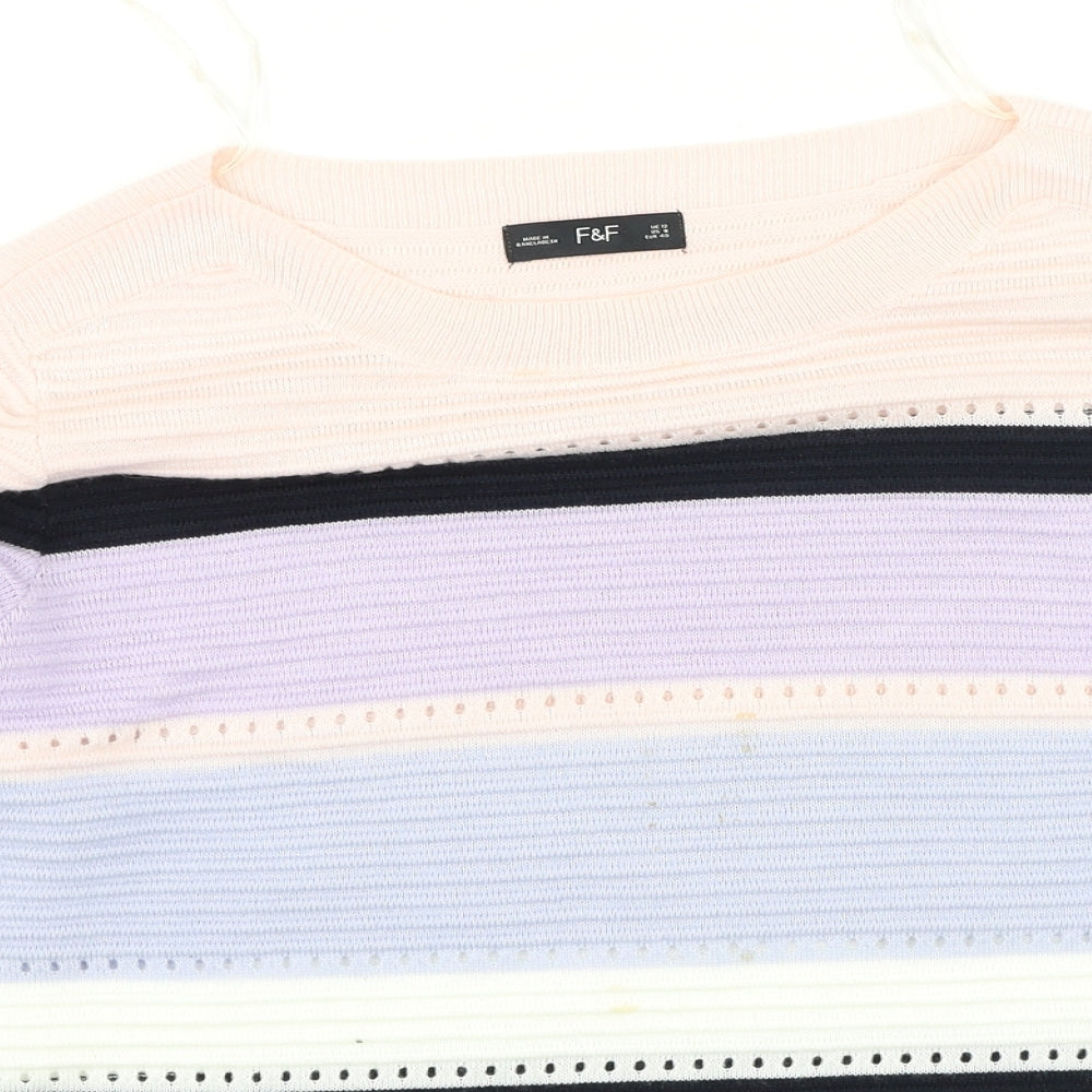 F&F Womens Multicoloured Round Neck Striped Acrylic Pullover Jumper Size 12