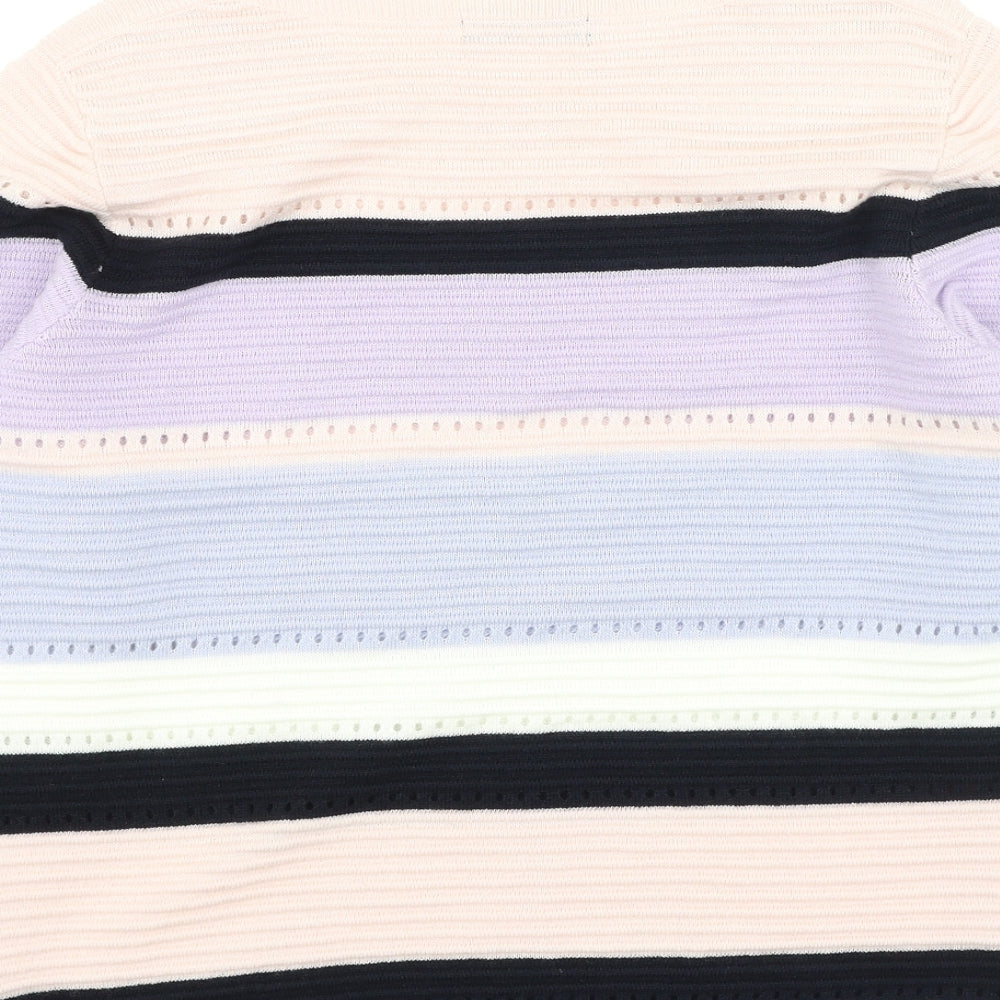 F&F Womens Multicoloured Round Neck Striped Acrylic Pullover Jumper Size 12