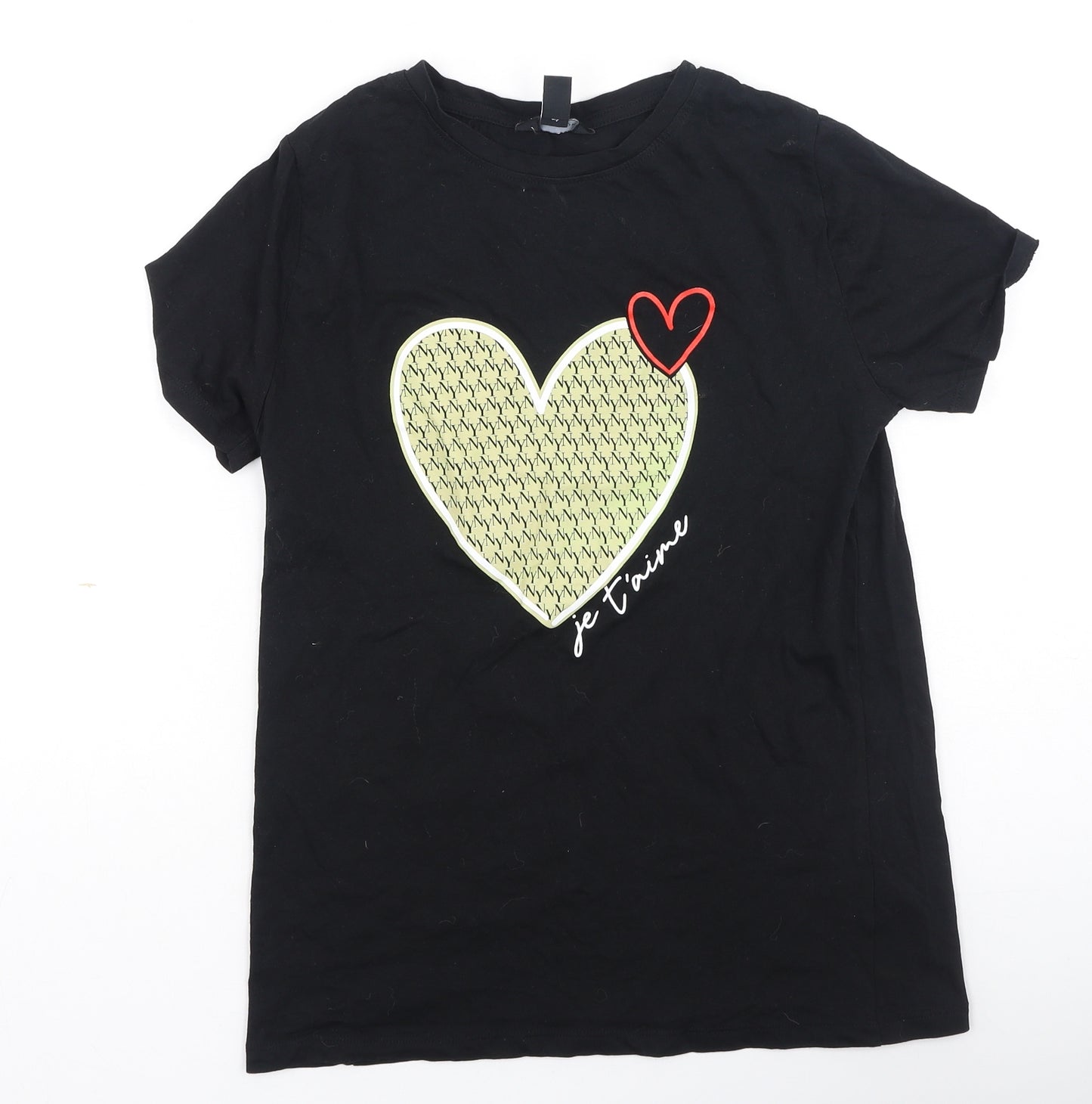 New Look Womens Black  Cotton Basic T-Shirt Size 6 Round Neck