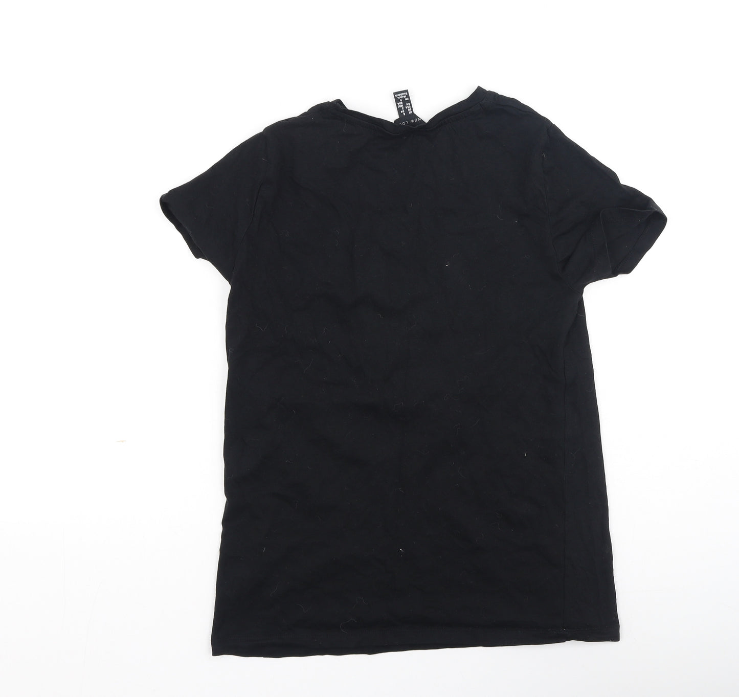New Look Womens Black  Cotton Basic T-Shirt Size 6 Round Neck