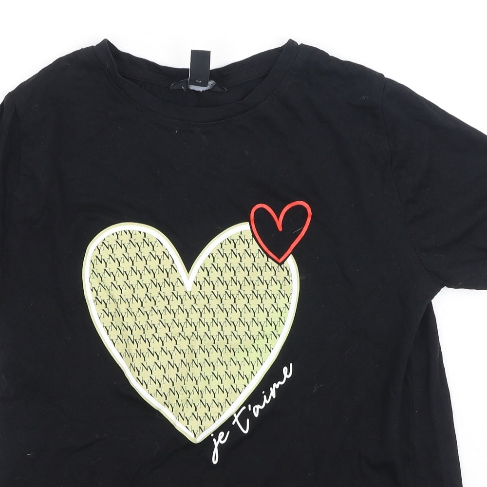 New Look Womens Black  Cotton Basic T-Shirt Size 6 Round Neck
