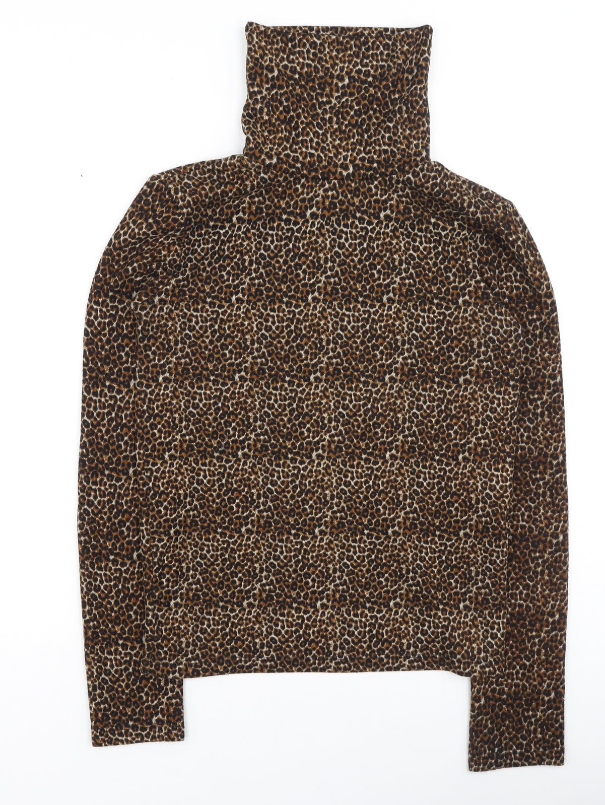 Zara Womens Brown Roll Neck Animal Print Polyester Pullover Jumper Size S