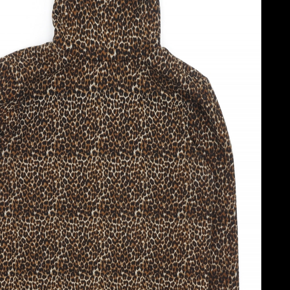 Zara Womens Brown Roll Neck Animal Print Polyester Pullover Jumper Size S