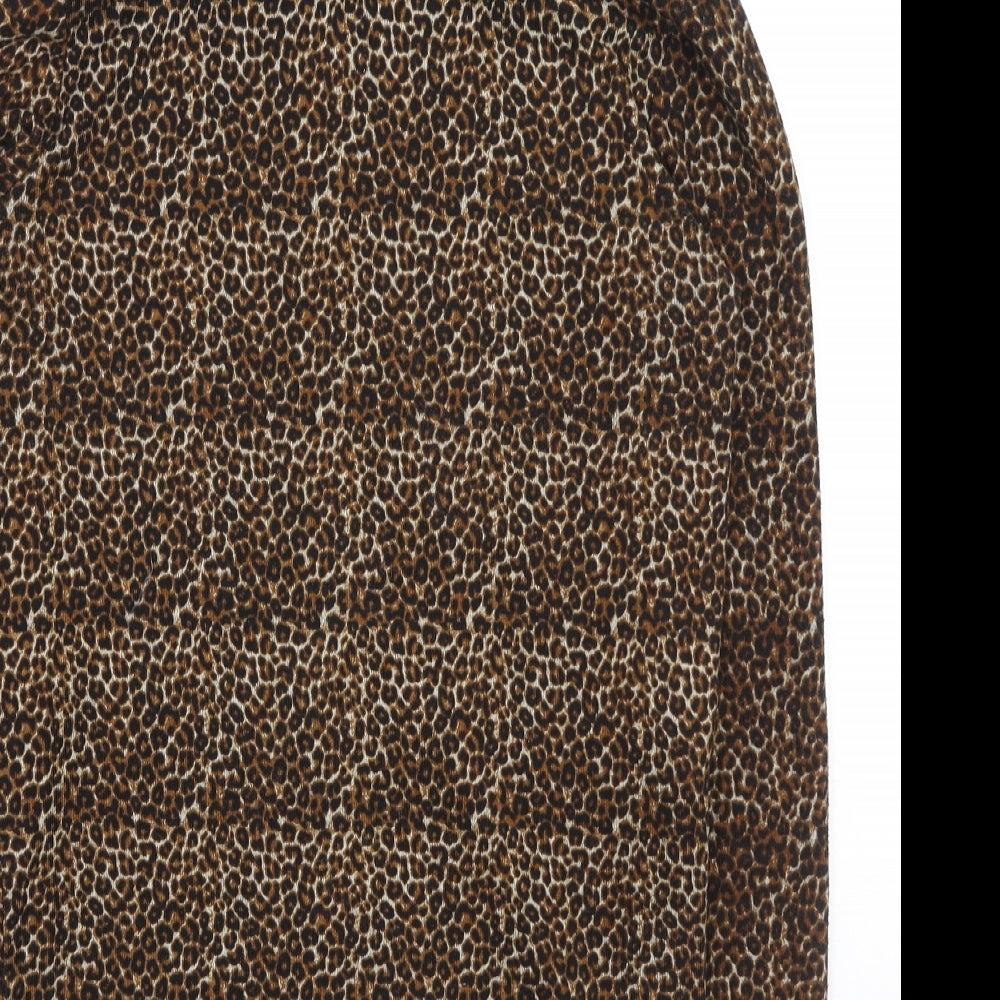 Zara Womens Brown Roll Neck Animal Print Polyester Pullover Jumper Size S