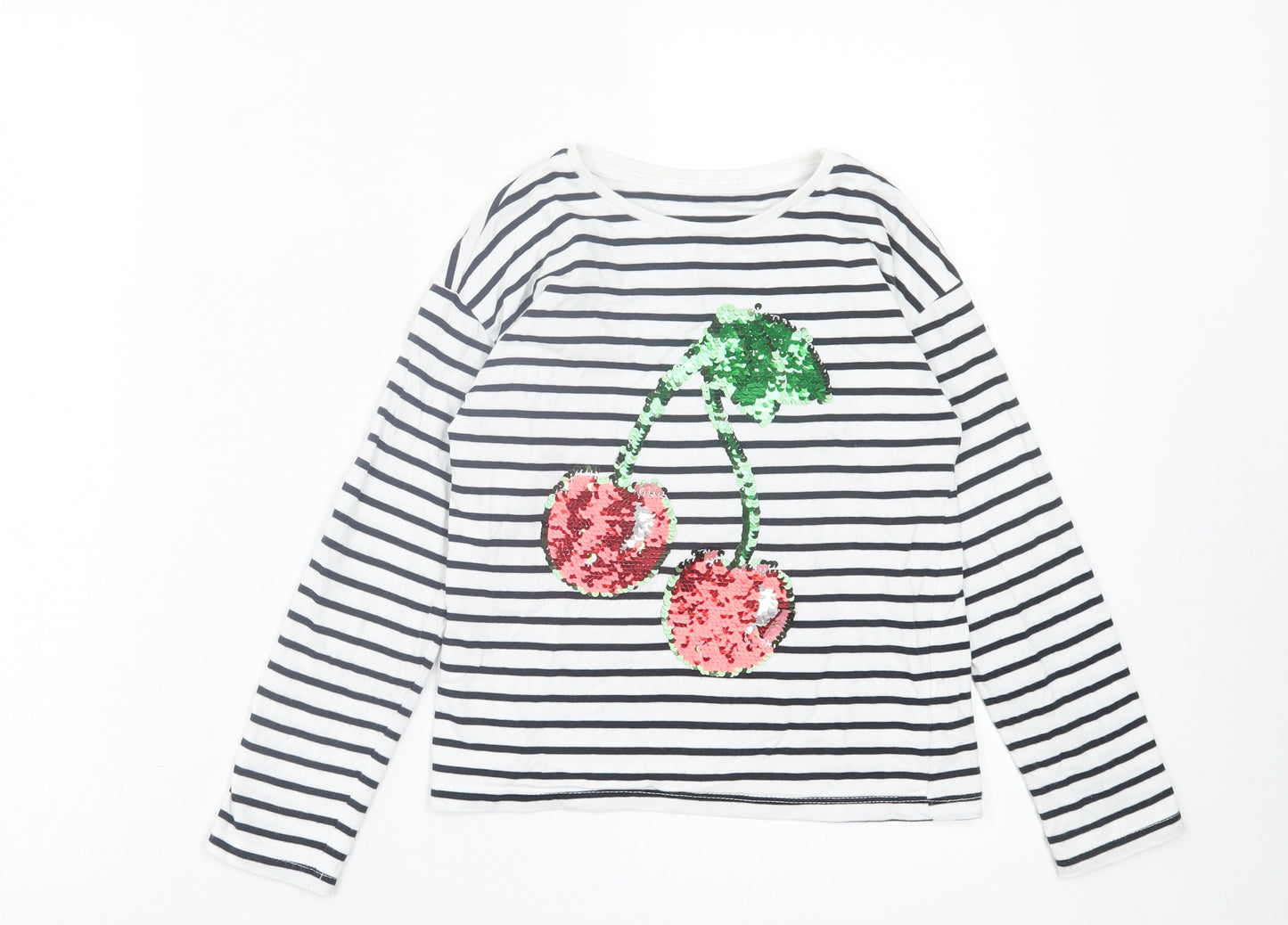 Dunnes Stores Girls White Striped Cotton Basic Casual Size 8 Years Crew Neck Pullover