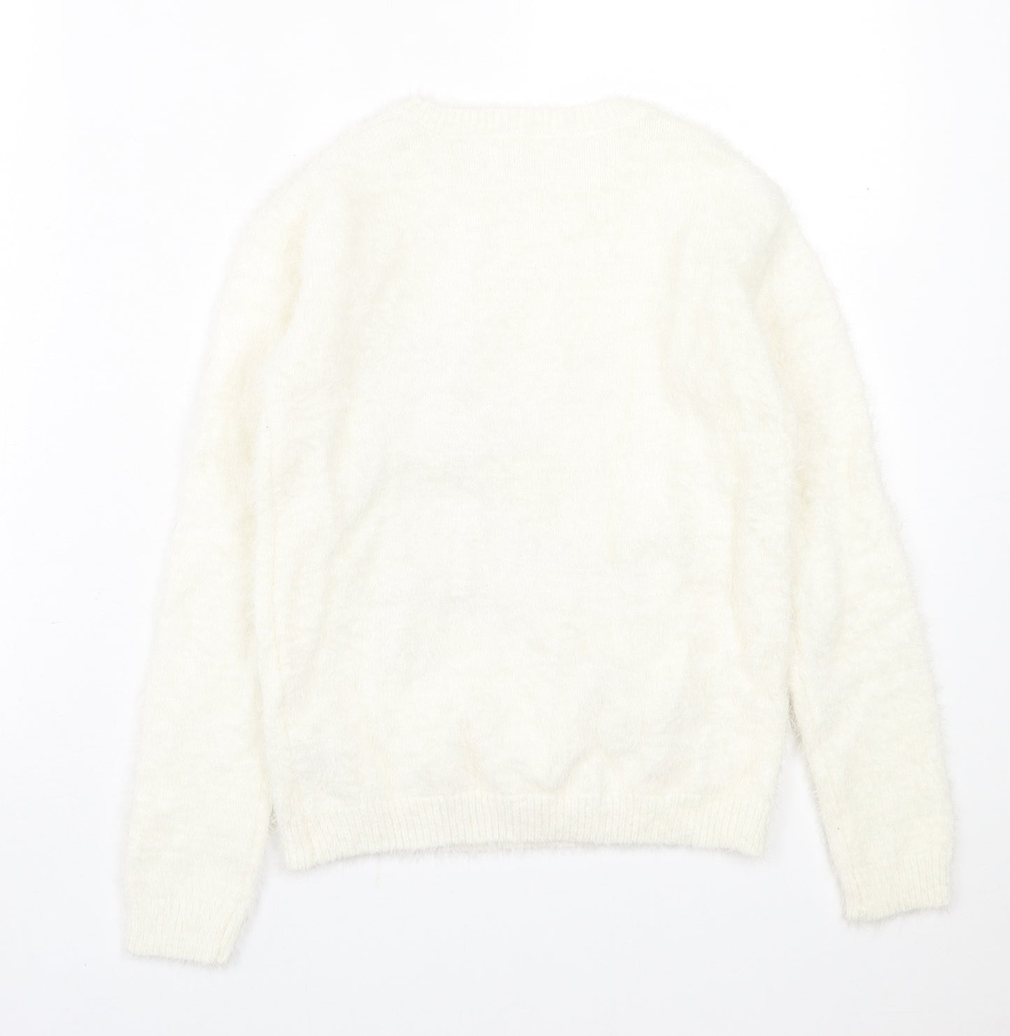 Dunnes Stores Girls Ivory Crew Neck  Polyamide Pullover Jumper Size 10 Years  Pullover - Christmas Jumper