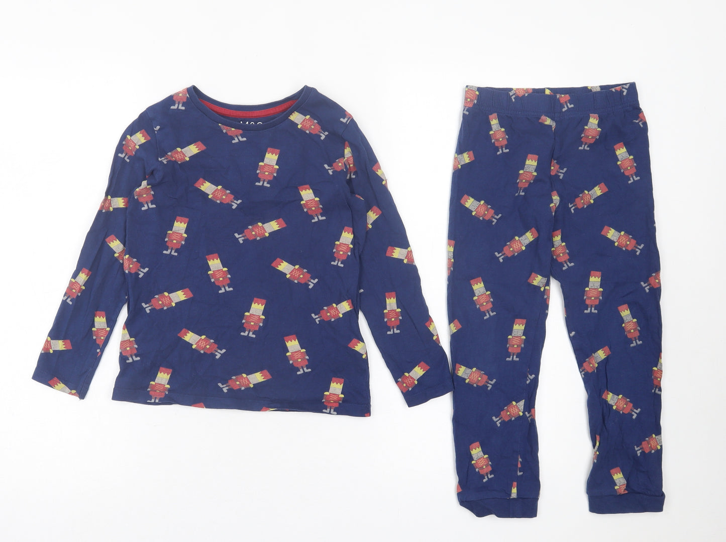 Marks and Spencer Boys Blue Geometric Cotton  Pyjama Set Size 5-6 Years  Pullover