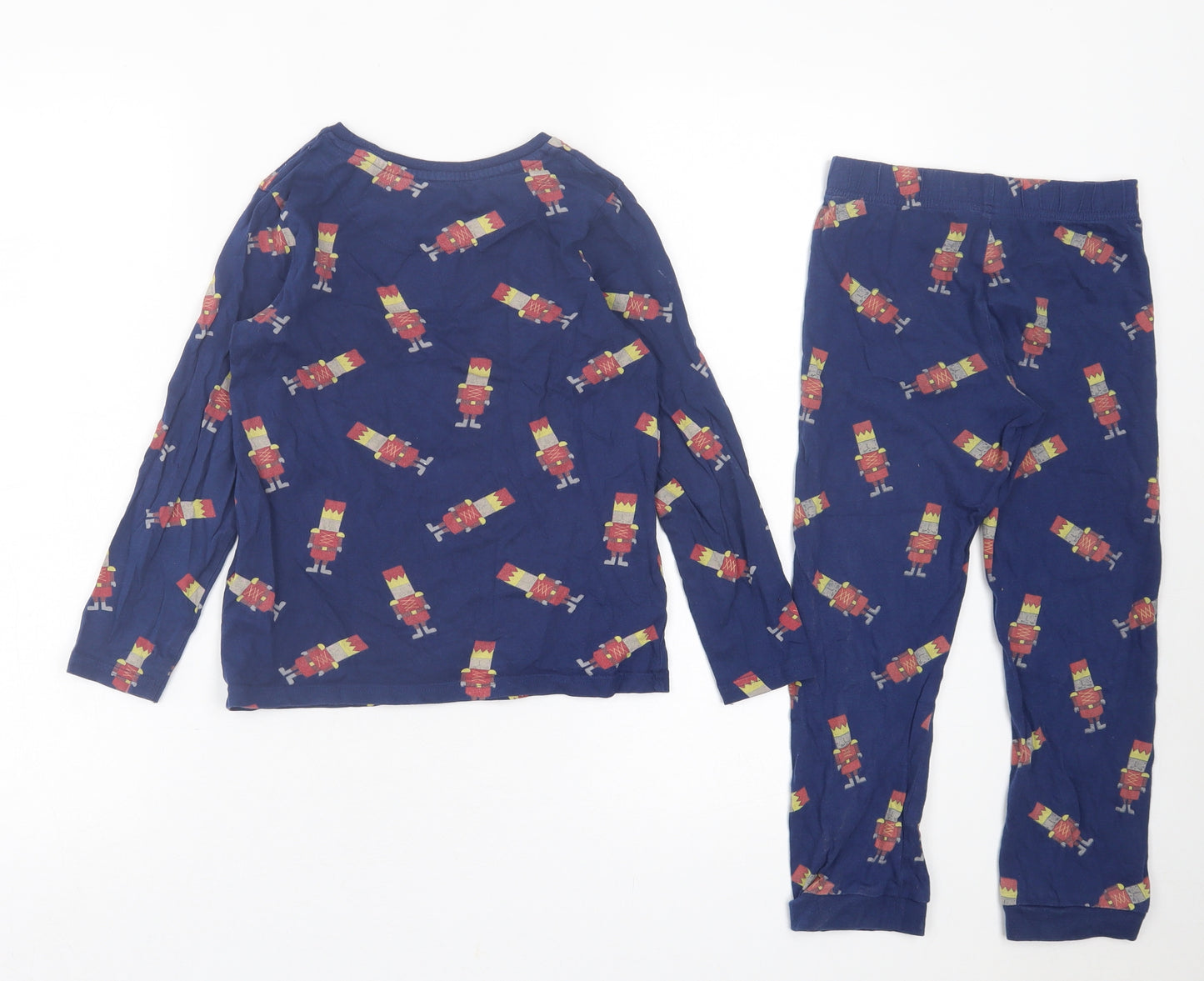 Marks and Spencer Boys Blue Geometric Cotton  Pyjama Set Size 5-6 Years  Pullover
