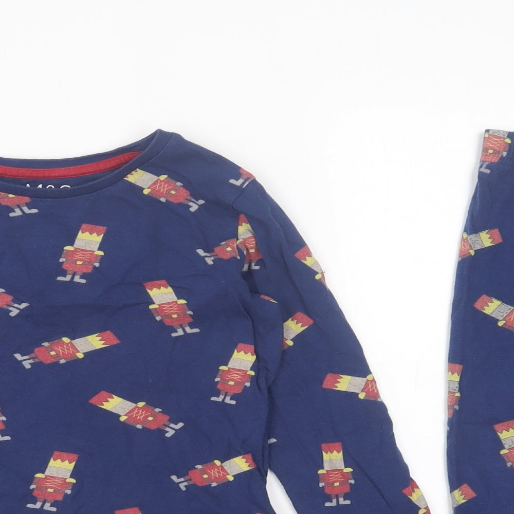 Marks and Spencer Boys Blue Geometric Cotton  Pyjama Set Size 5-6 Years  Pullover