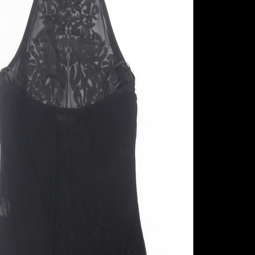 Lozana Womens Black Herringbone Polyester Bodysuit One-Piece Size 8  Button