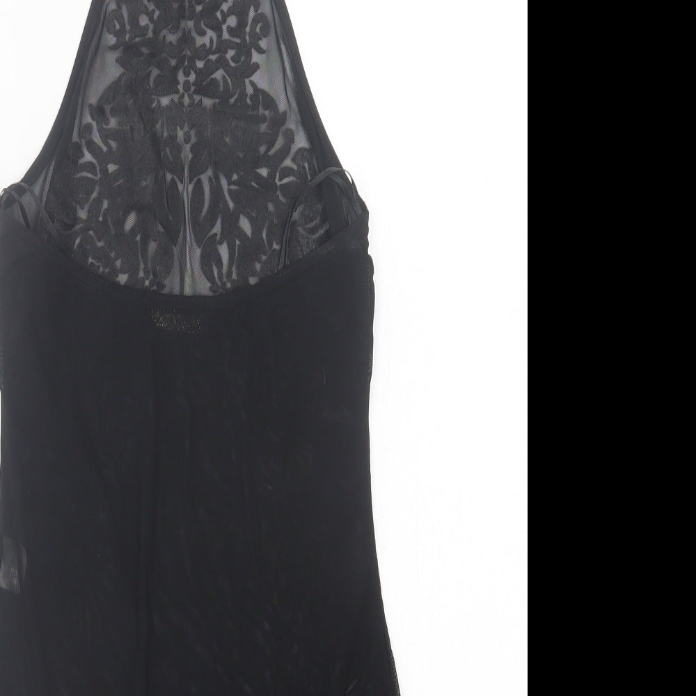 Lozana Womens Black Herringbone Polyester Bodysuit One-Piece Size 8  Button