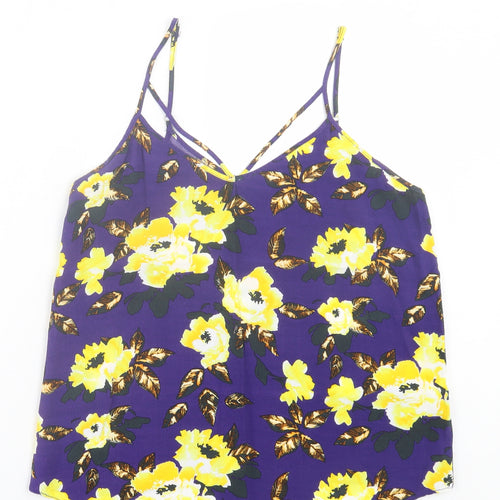 River Island Womens Purple Fair Isle Polyester Basic Tank Size 10 V-Neck