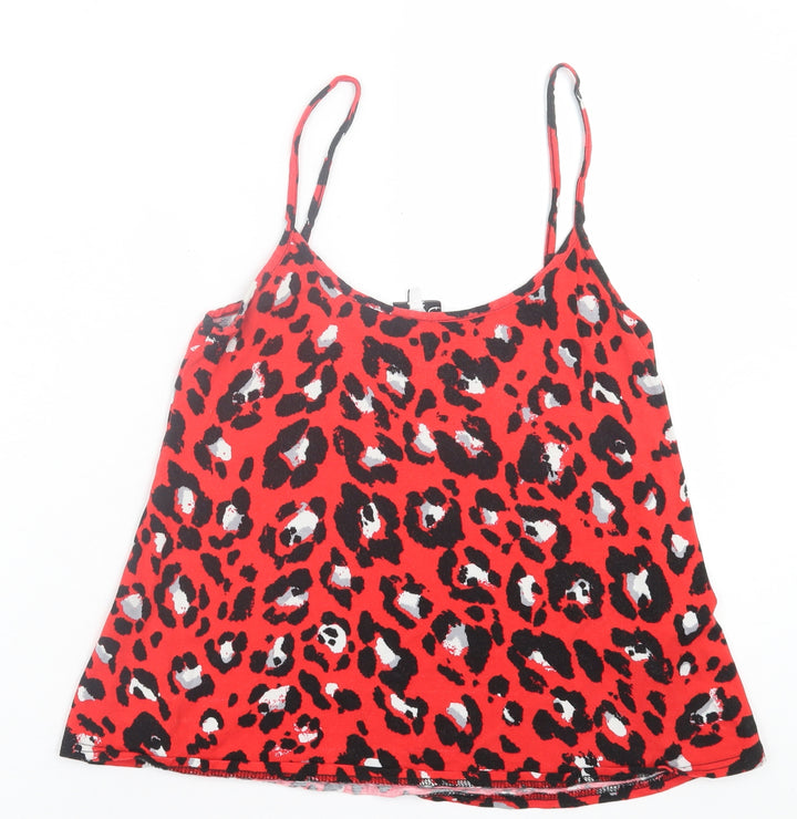 New Look Womens Red Animal Print Viscose Basic Tank Size 8 Scoop Neck