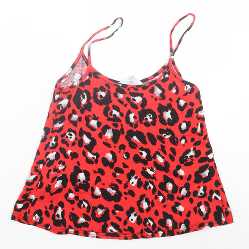 New Look Womens Red Animal Print Viscose Basic Tank Size 8 Scoop Neck
