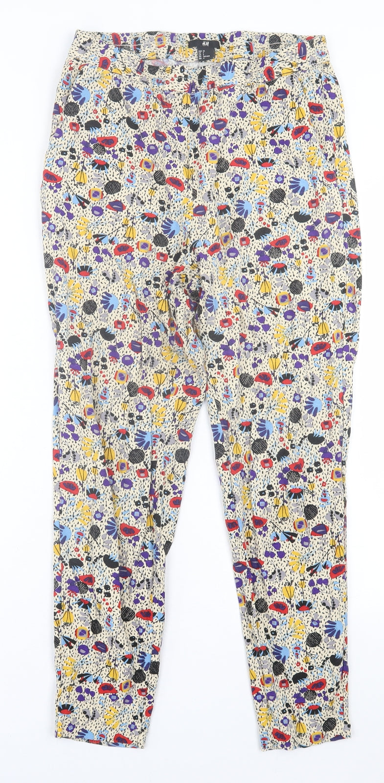 H&M Womens Multicoloured Geometric Viscose Trousers  Size 8 L26 in Regular