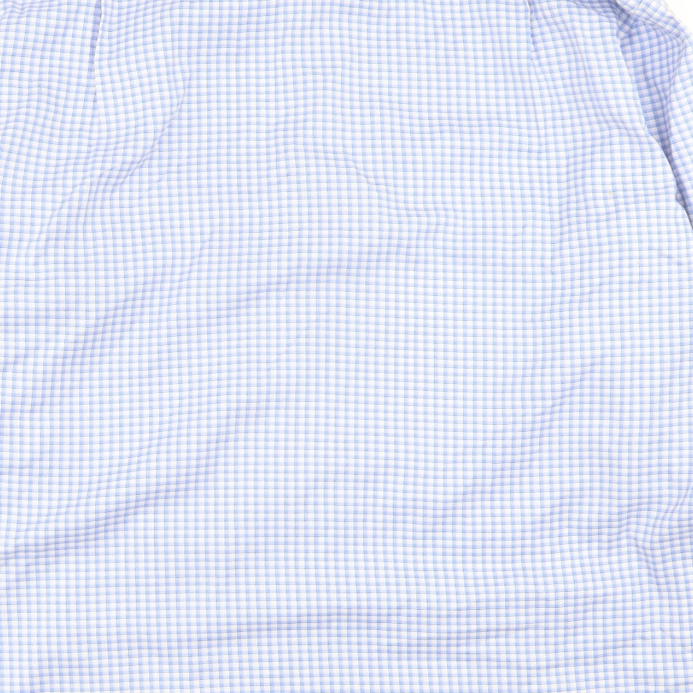 Marks and Spencer Mens Blue Plaid Cotton  Dress Shirt Size 17.5 Collared Button