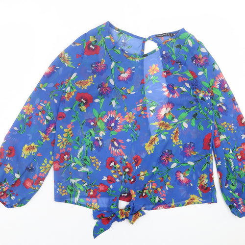 Atmosphere Womens Blue Floral Polyester Basic Blouse Size 10 Crew Neck
