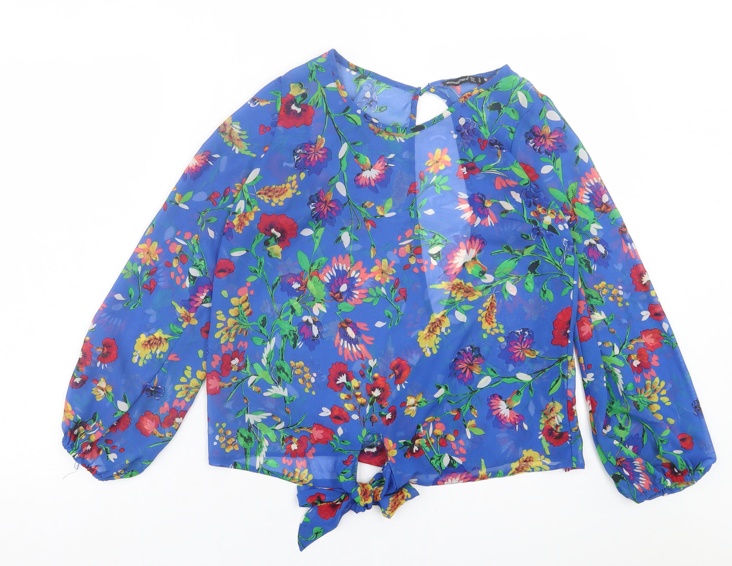 Atmosphere Womens Blue Floral Polyester Basic Blouse Size 10 Crew Neck