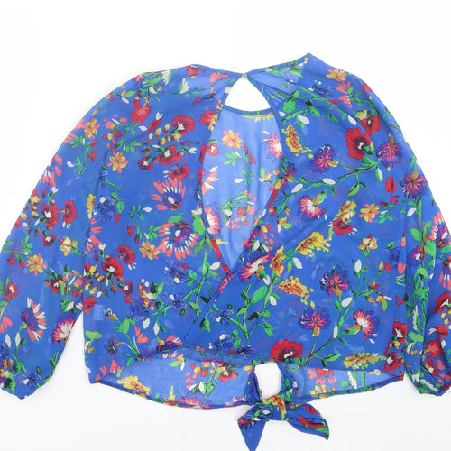 Atmosphere Womens Blue Floral Polyester Basic Blouse Size 10 Crew Neck