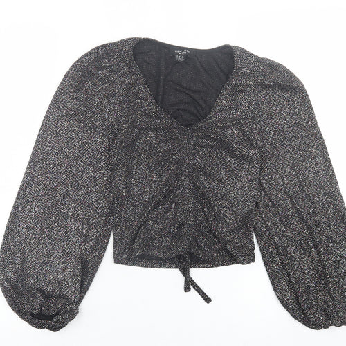 New Look Womens Silver  Nylon Cropped Blouse Size 6 V-Neck