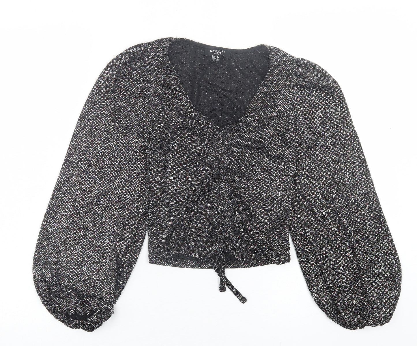 New Look Womens Silver  Nylon Cropped Blouse Size 6 V-Neck