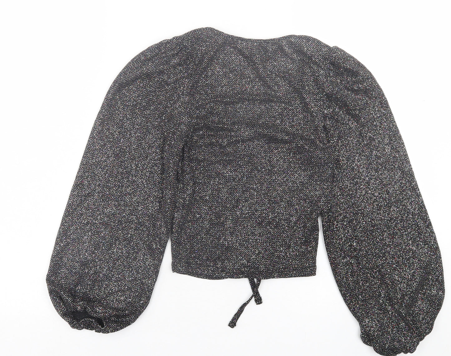 New Look Womens Silver  Nylon Cropped Blouse Size 6 V-Neck