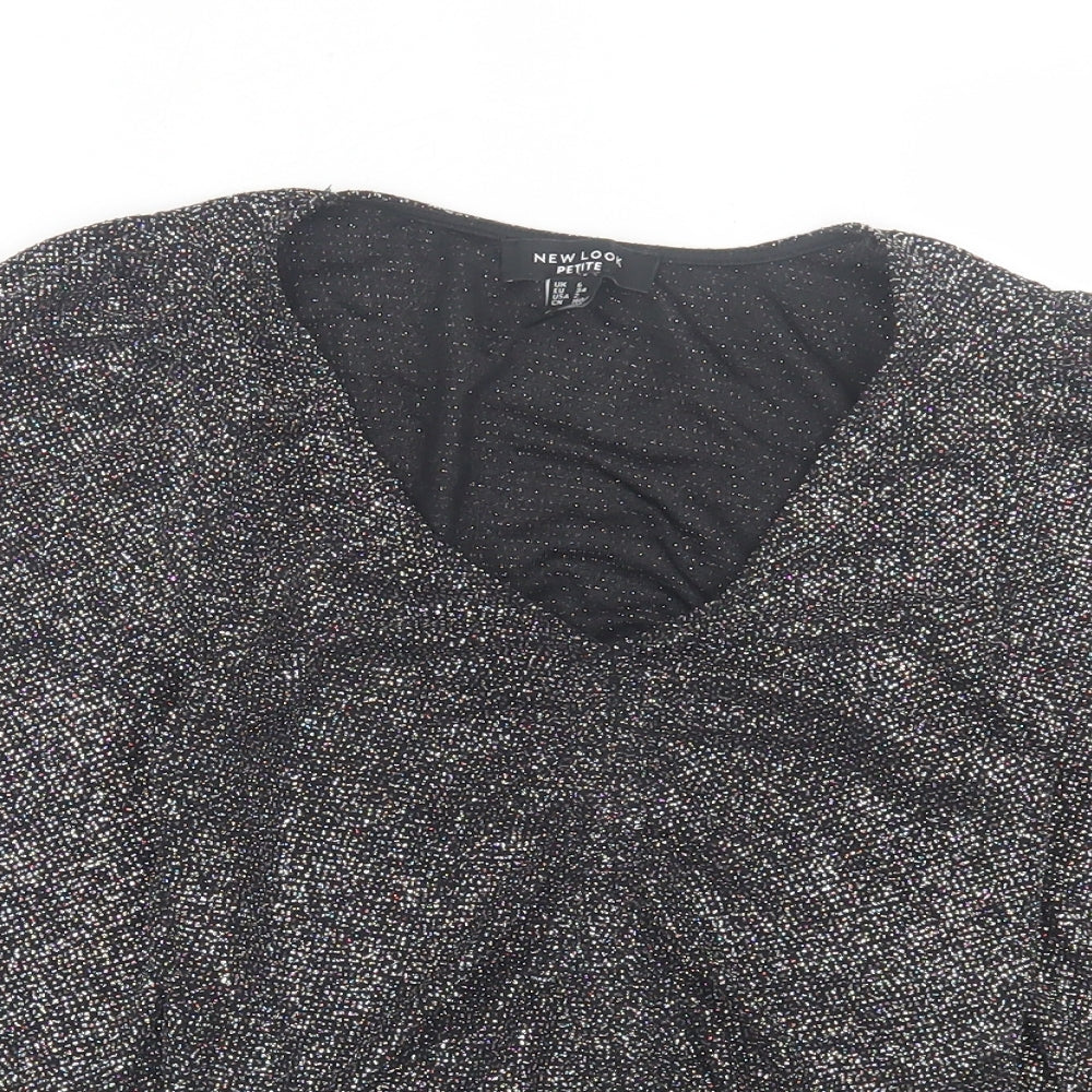 New Look Womens Silver  Nylon Cropped Blouse Size 6 V-Neck