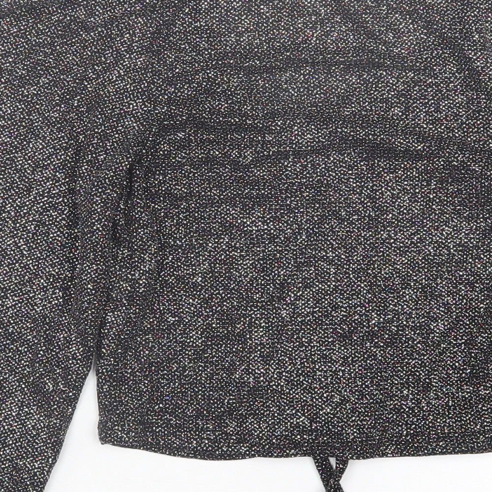 New Look Womens Silver  Nylon Cropped Blouse Size 6 V-Neck