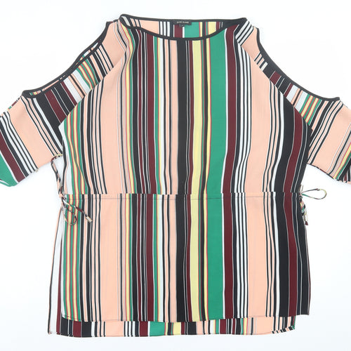 River Island Womens Multicoloured Striped Polyester Basic Blouse Size 8 Crew Neck - cold Shoulder