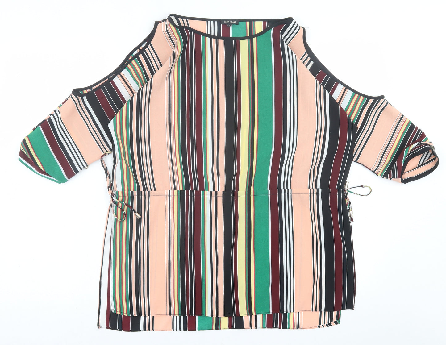 River Island Womens Multicoloured Striped Polyester Basic Blouse Size 8 Crew Neck - cold Shoulder
