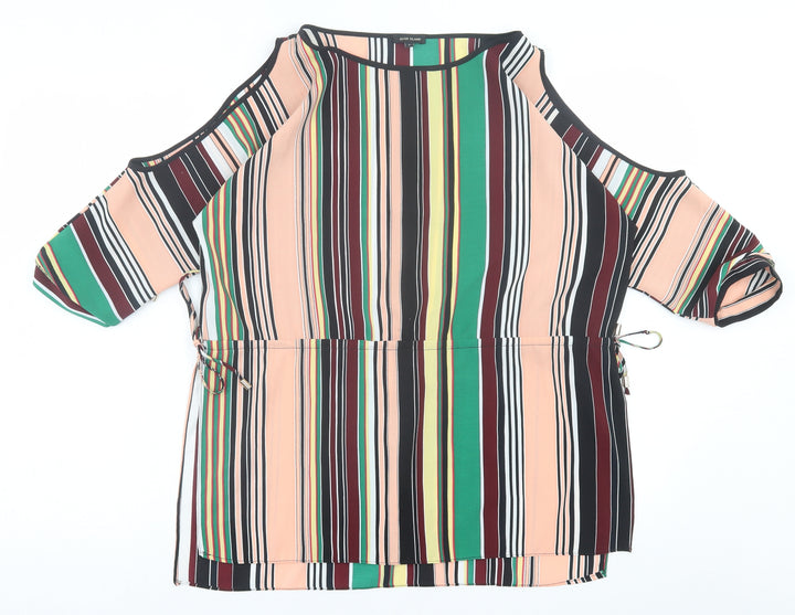 River Island Womens Multicoloured Striped Polyester Basic Blouse Size 8 Crew Neck - cold Shoulder