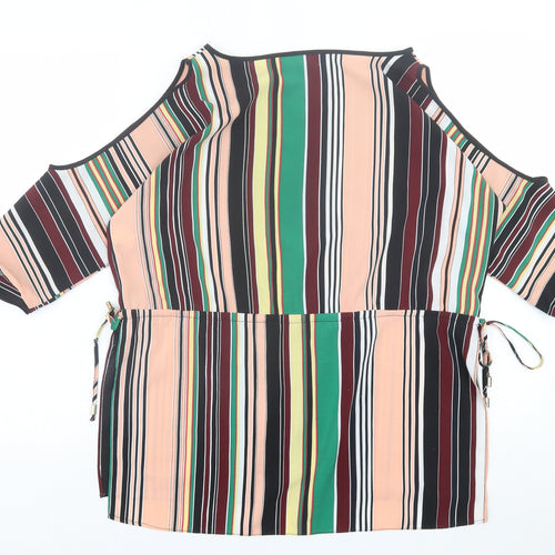 River Island Womens Multicoloured Striped Polyester Basic Blouse Size 8 Crew Neck - cold Shoulder