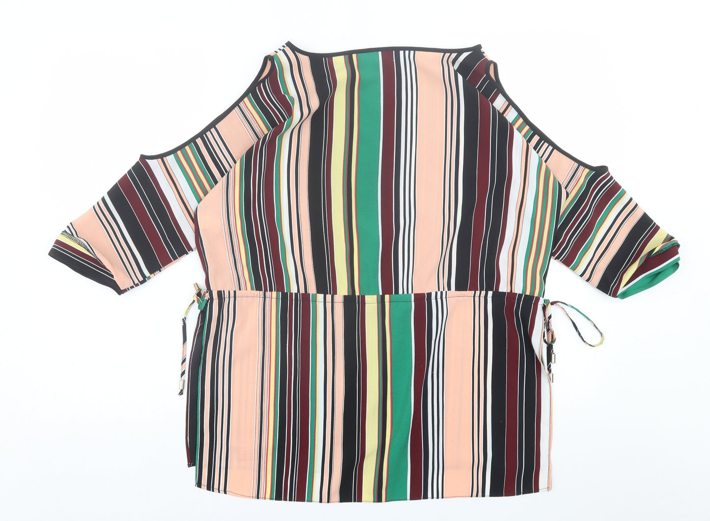 River Island Womens Multicoloured Striped Polyester Basic Blouse Size 8 Crew Neck - cold Shoulder