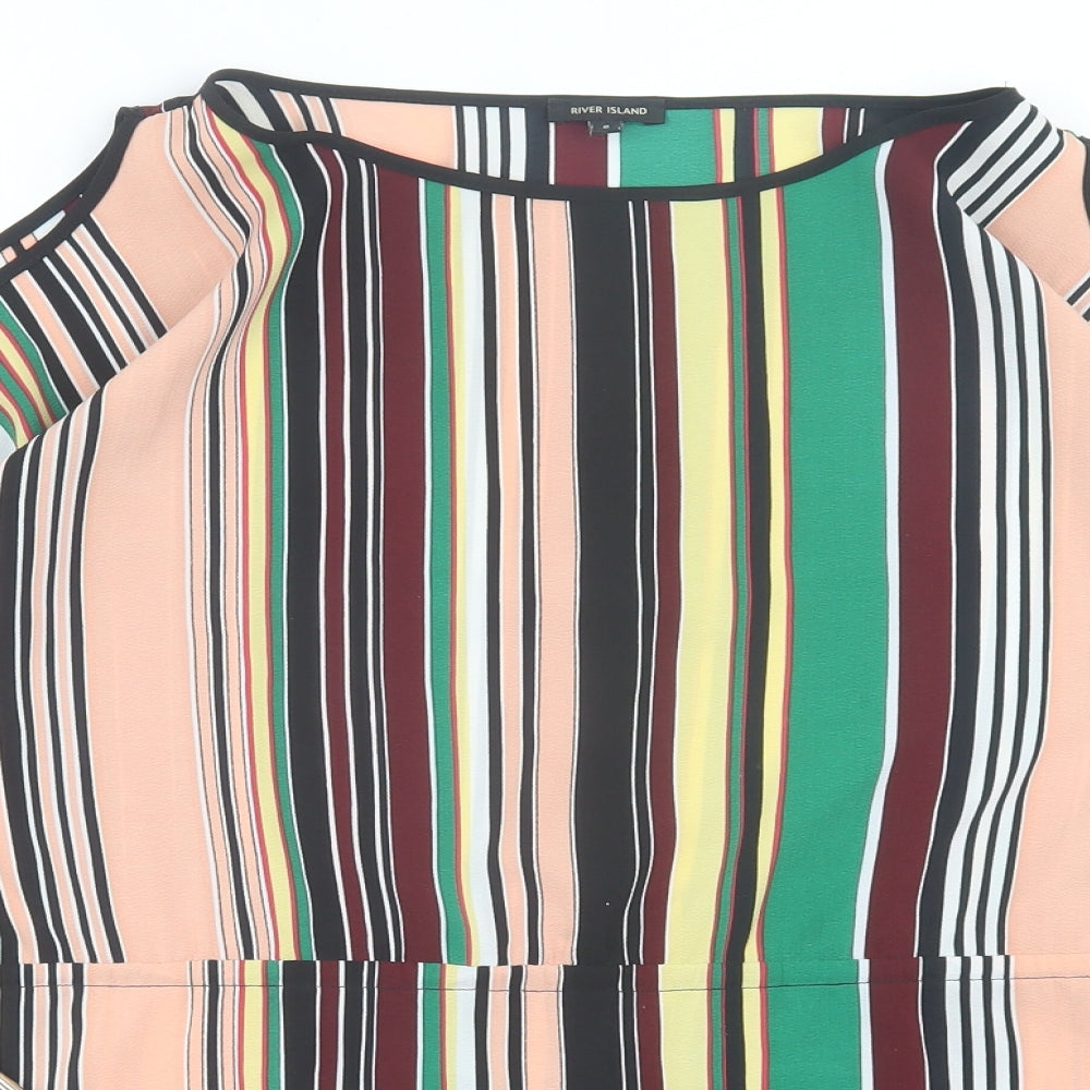 River Island Womens Multicoloured Striped Polyester Basic Blouse Size 8 Crew Neck - cold Shoulder