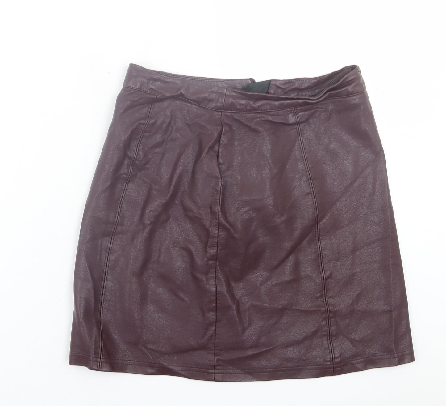 Preworn Womens Purple  Polyurethane A-Line Skirt Size 6   Zip