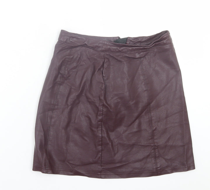 Preworn Womens Purple Polyurethane A-Line Skirt Size 6 Zip
