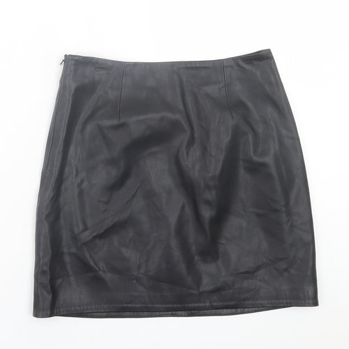 River Island Womens Black Floral Polyurethane A-Line Skirt Size 6   Zip