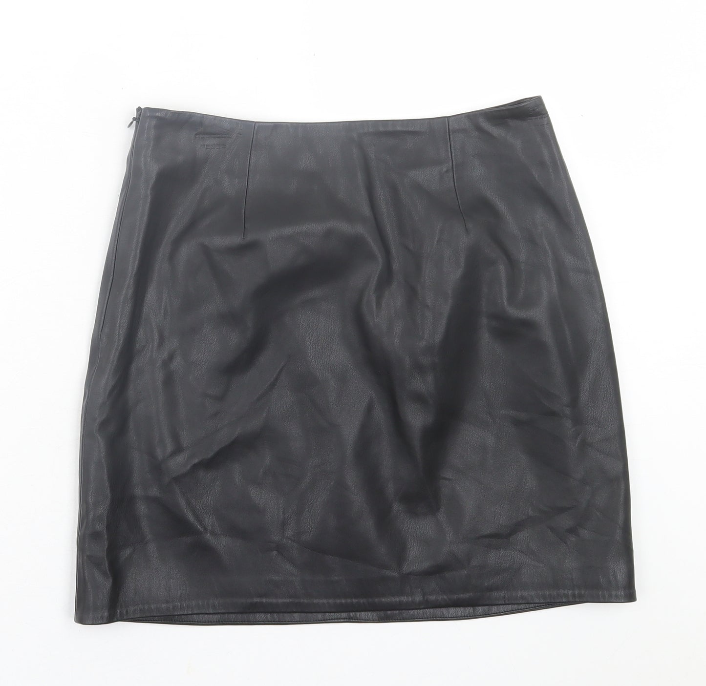 River Island Womens Black Floral Polyurethane A-Line Skirt Size 6   Zip