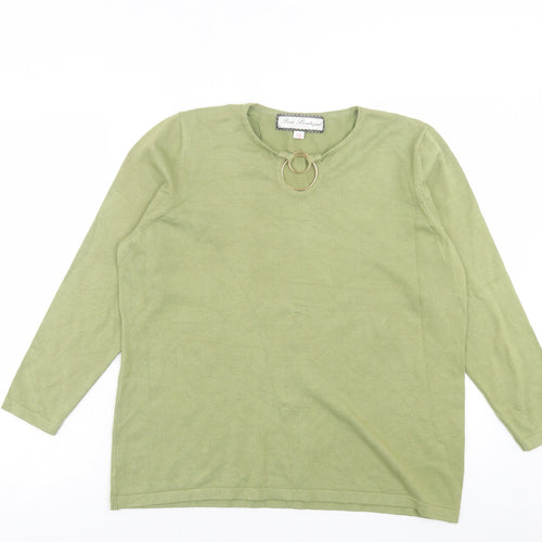 Paco Boutique  Womens Green V-Neck  Cotton Pullover Jumper Size 16