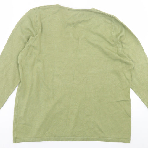 Paco Boutique  Womens Green V-Neck  Cotton Pullover Jumper Size 16