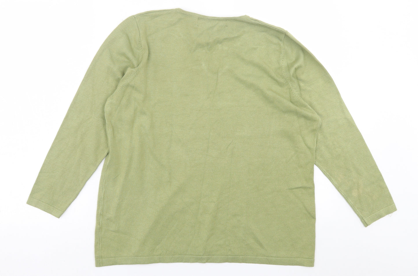 Paco Boutique  Womens Green V-Neck  Cotton Pullover Jumper Size 16