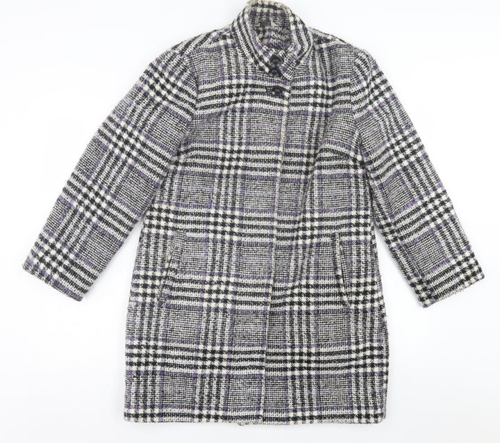Classic Womens Purple Plaid Overcoat Coat Size 12 Button