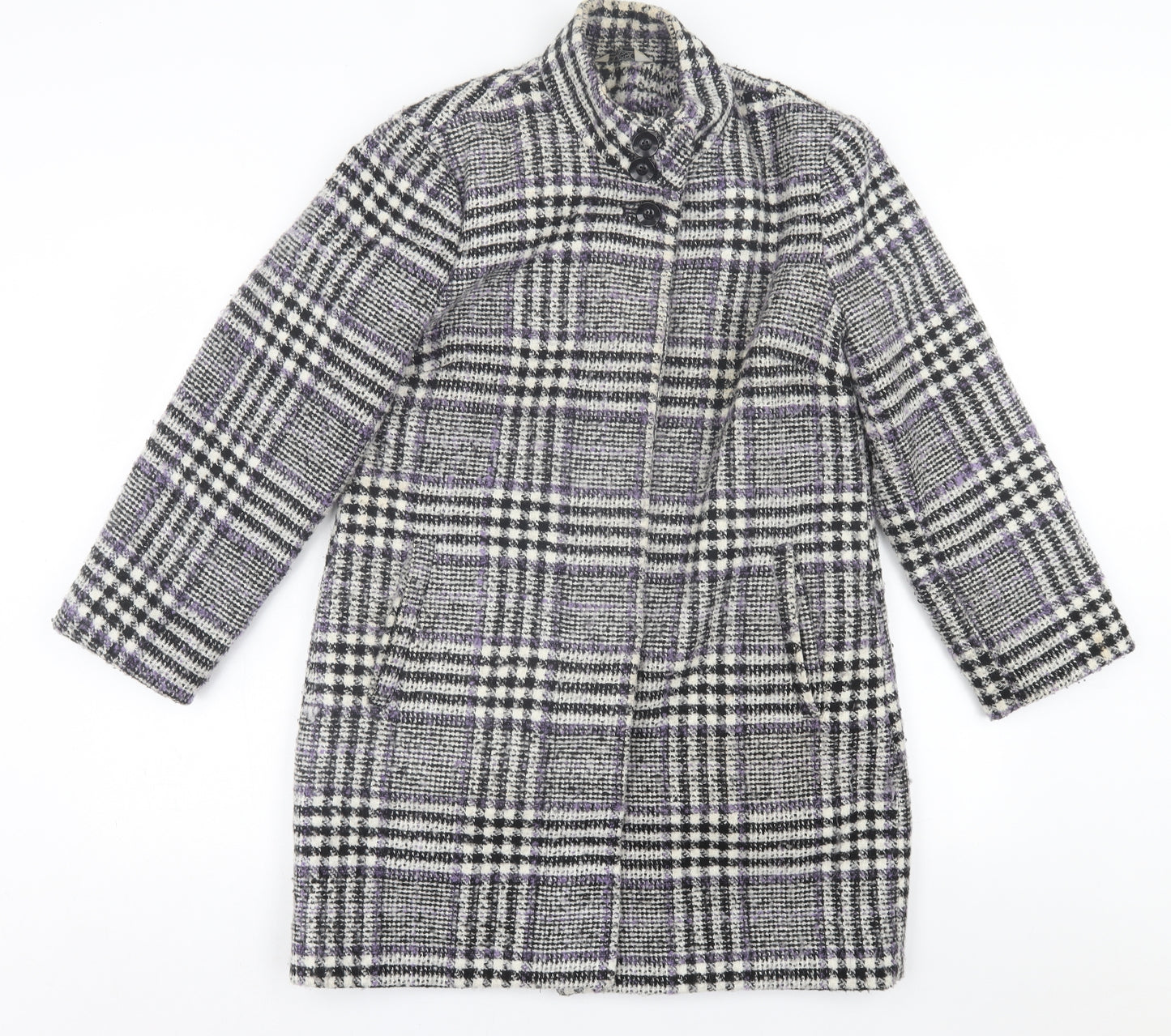 Classic Womens Purple Plaid  Overcoat Coat Size 12  Button