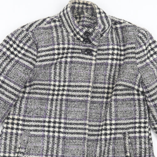 Classic Womens Purple Plaid  Overcoat Coat Size 12  Button