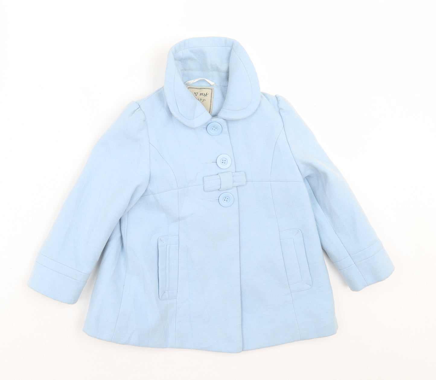 NEXT Girls Blue   Overcoat Coat Size 2-3 Years  Button